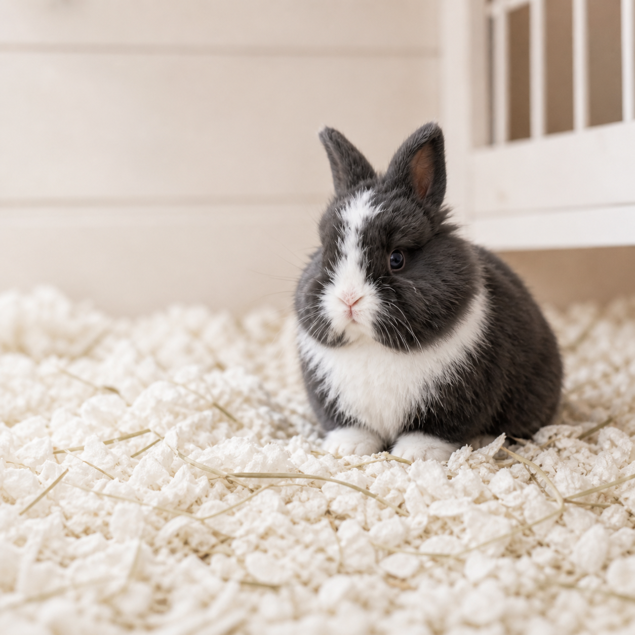 Rabbit bedding and cosy rabbit enclosure setup