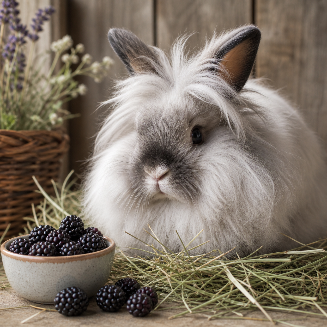 Rabbit with blackberries in a cosy food guide scene