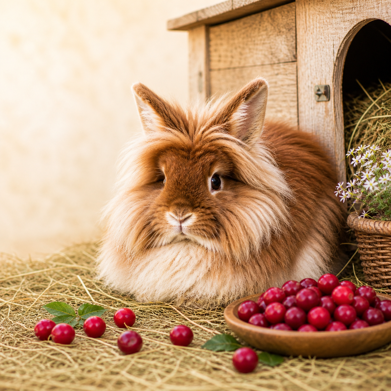 Rabbit with cranberries in a cosy food guide scene
