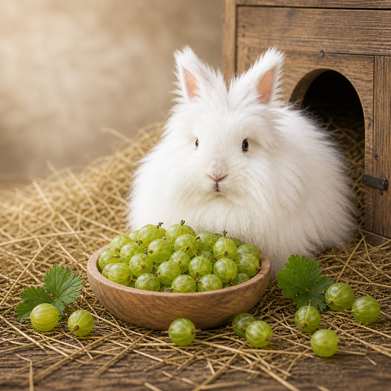 Rabbit with gooseberries in a cosy food guide scene