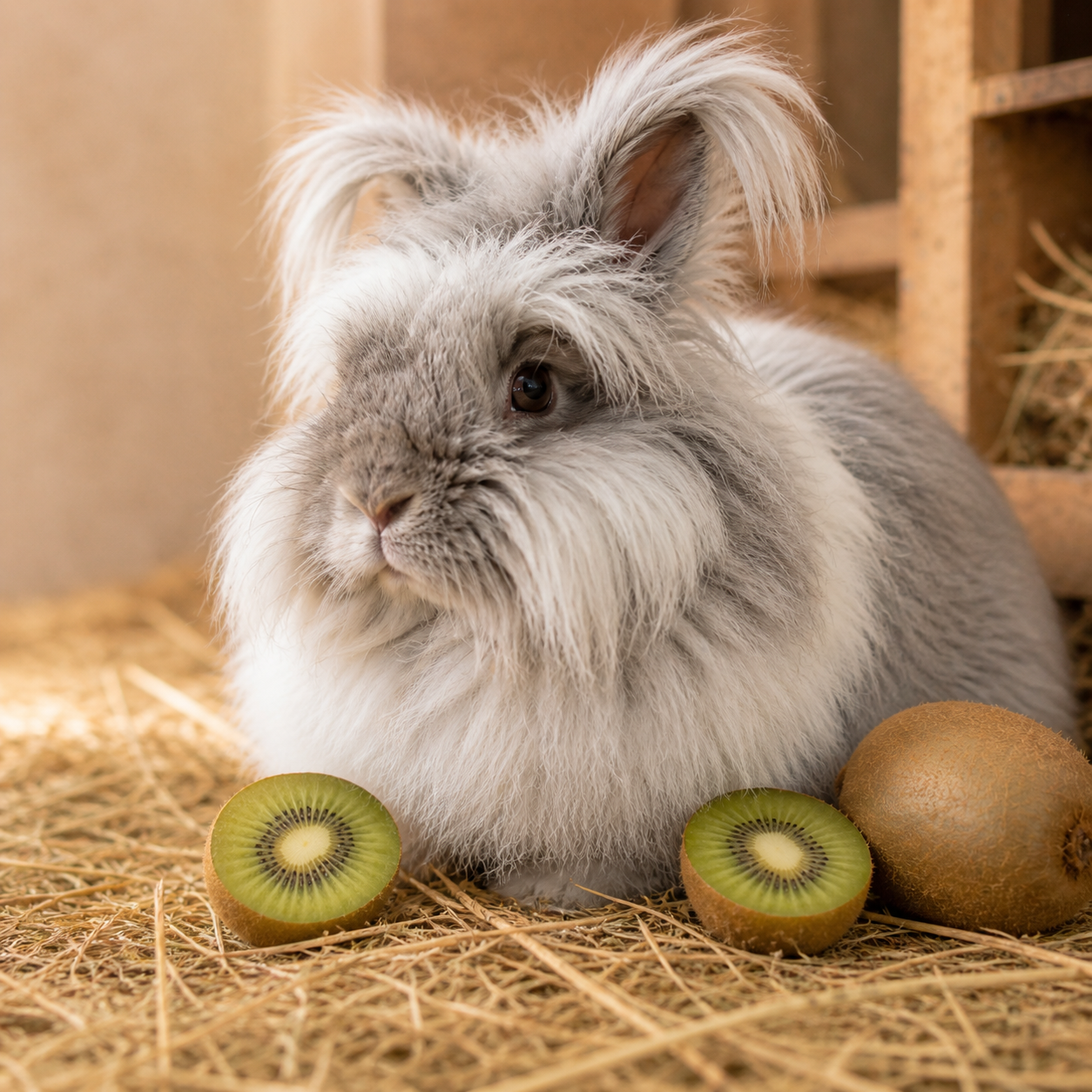 Rabbit with kiwi in a cosy food guide scene