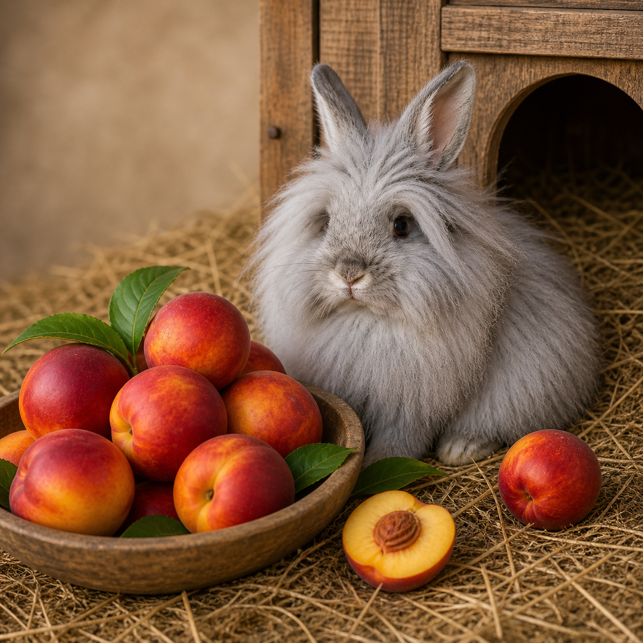 Rabbit with nectarine in a cosy food guide scene