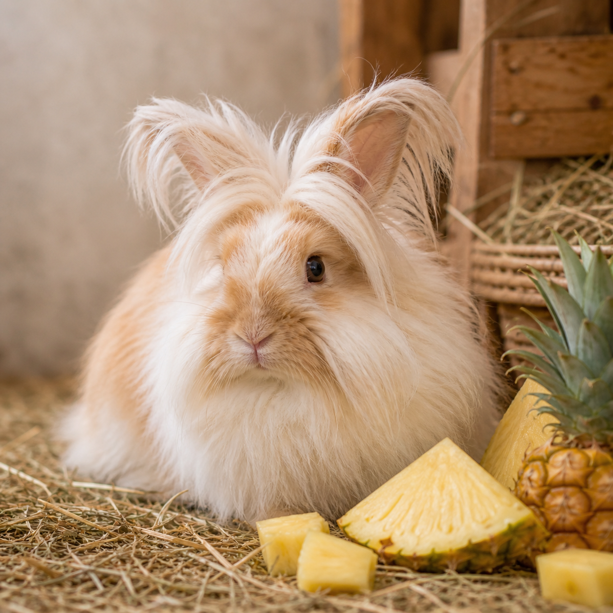 Rabbit with pineapple in a cosy food guide scene