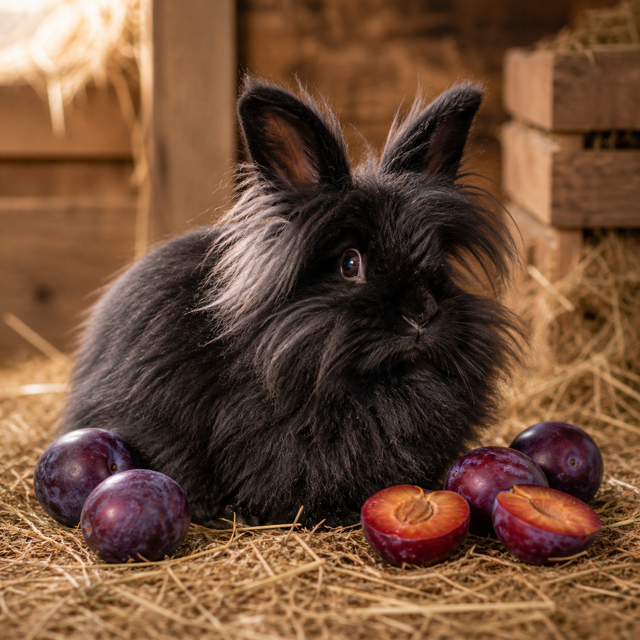 Rabbit with plums in a cosy food guide scene
