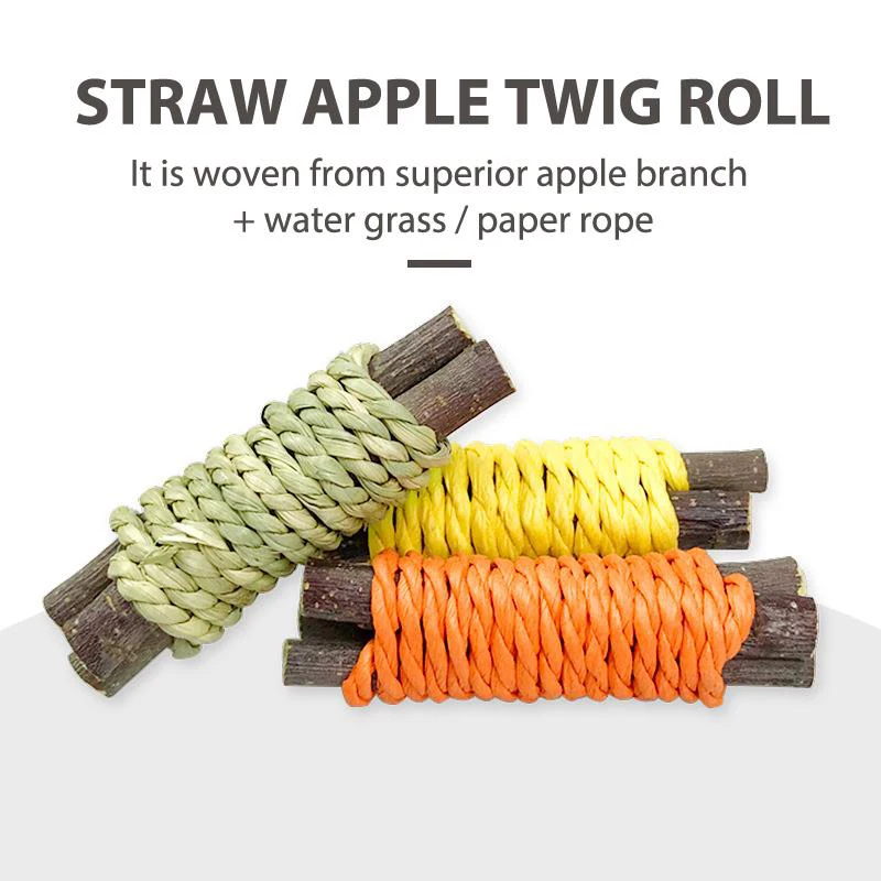 Apple Wood & Grass Chew Toy for Rabbits - Image 3