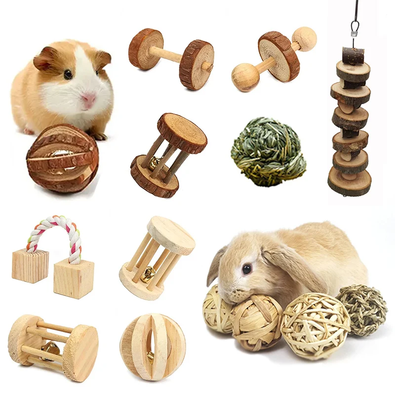 Natural Wooden Play Toys for Rabbits